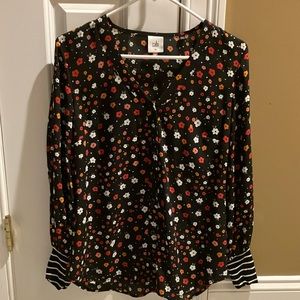 CABI Women Size XS Black Print Heart of Cabi Cheerful Blouse Style #3957